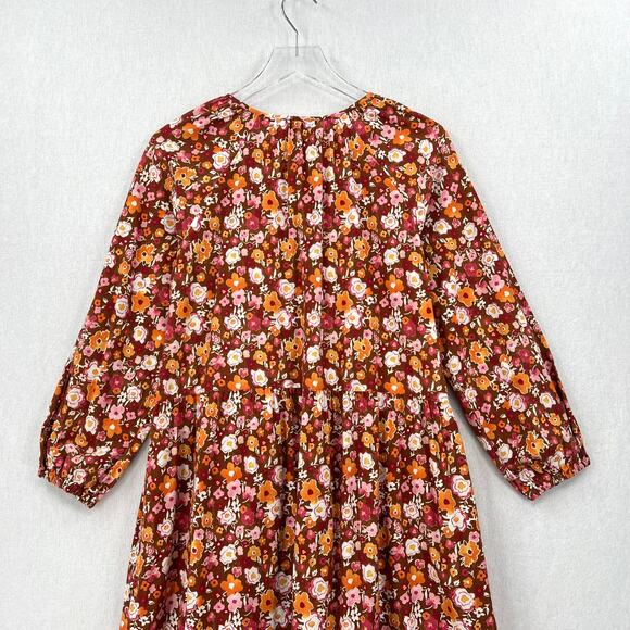 LACAUSA Berkeley Ruffle Midi Dress Womens XS Burnt Orange Floral Balloon Sleeves - Picture 8 of 16